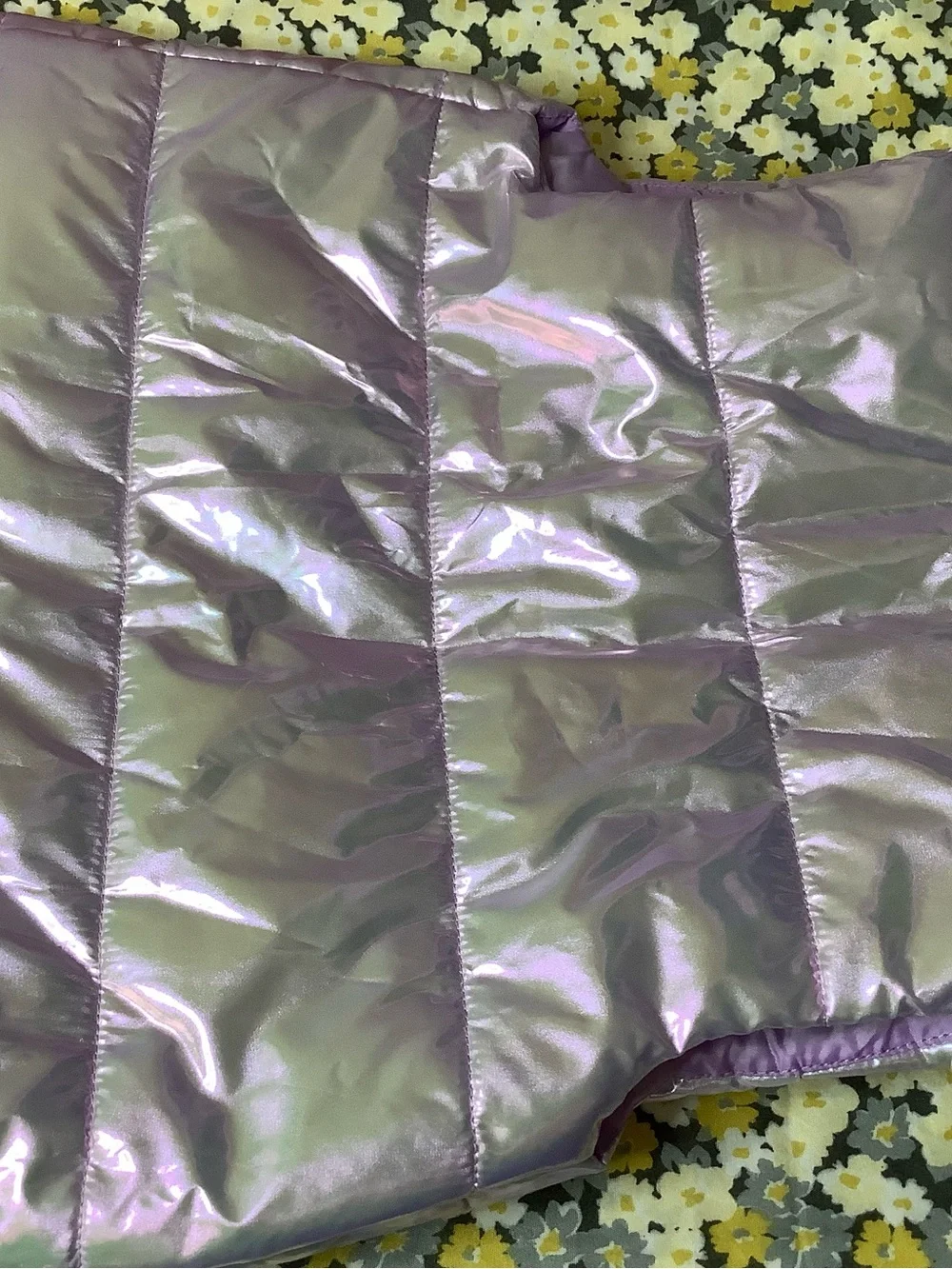 Kids Juicy Couture Iridescent Lavender Puffer Vest with Cream Sherpa Collar